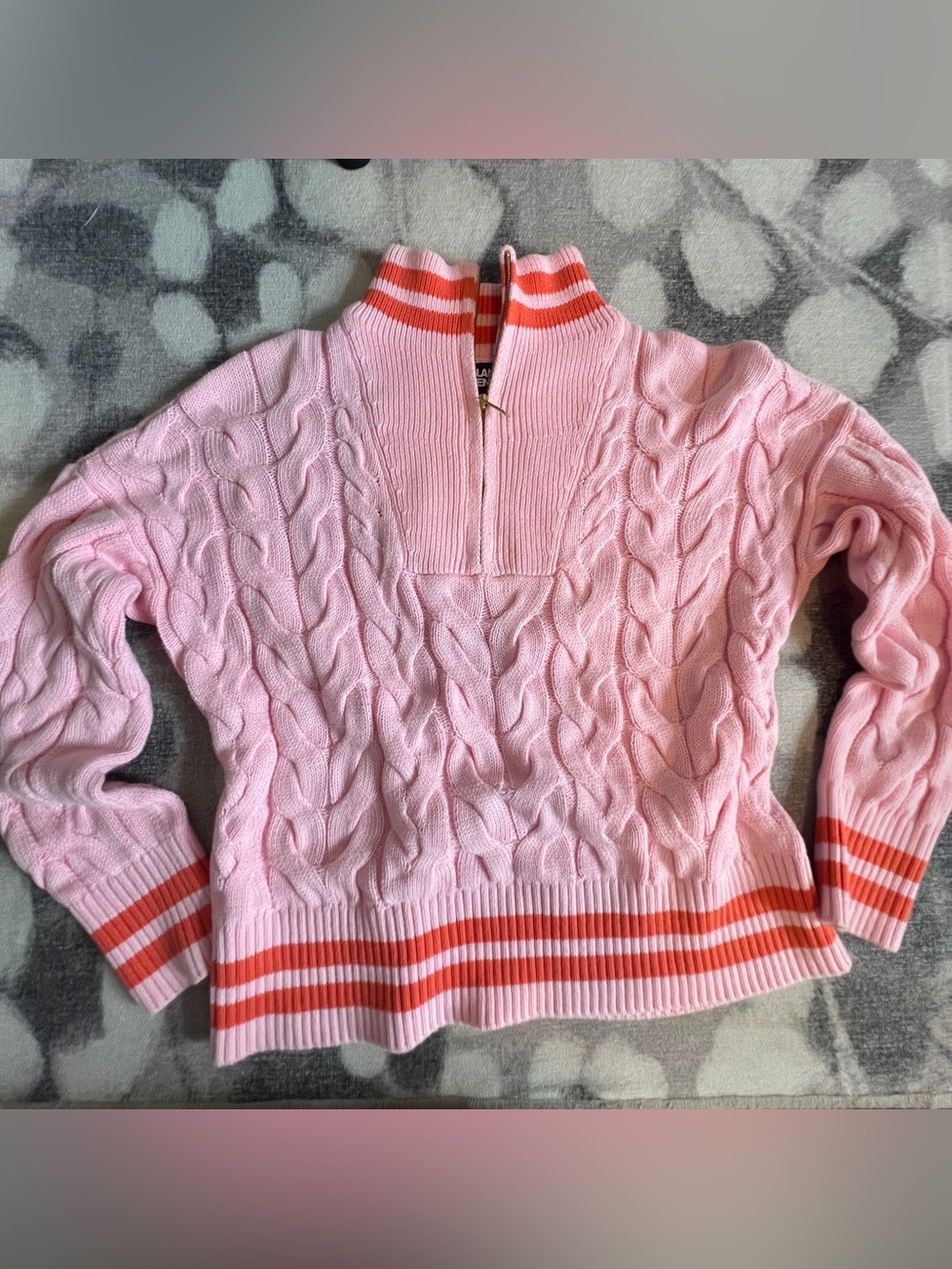 LANDS END DRIFTER Preppy Cable Knit Quarter Zip Sweater Small